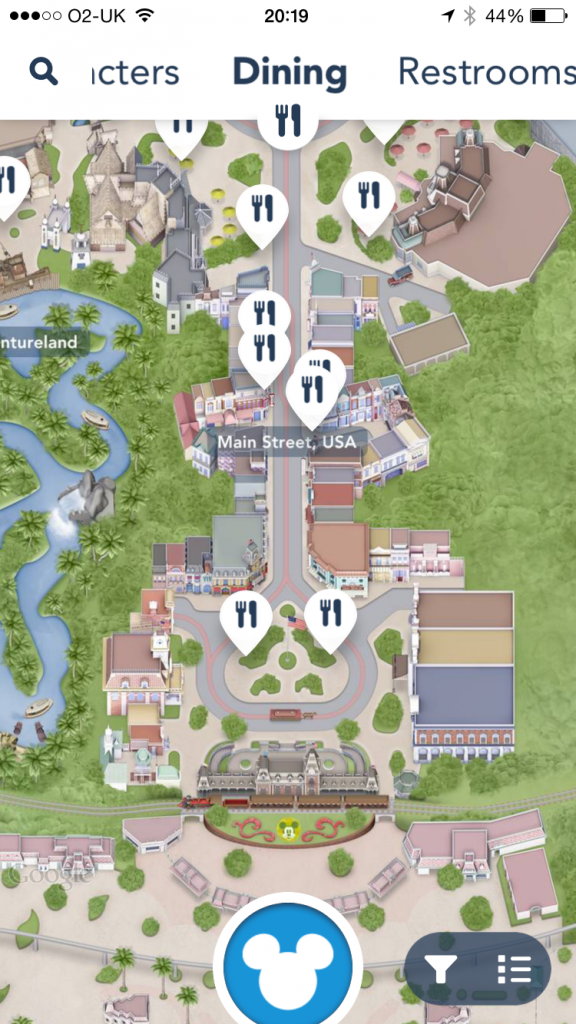 Disneyland app Dining Options