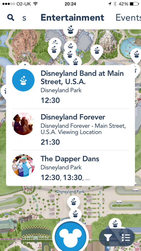 Disneyland app Main Street USA entertainment