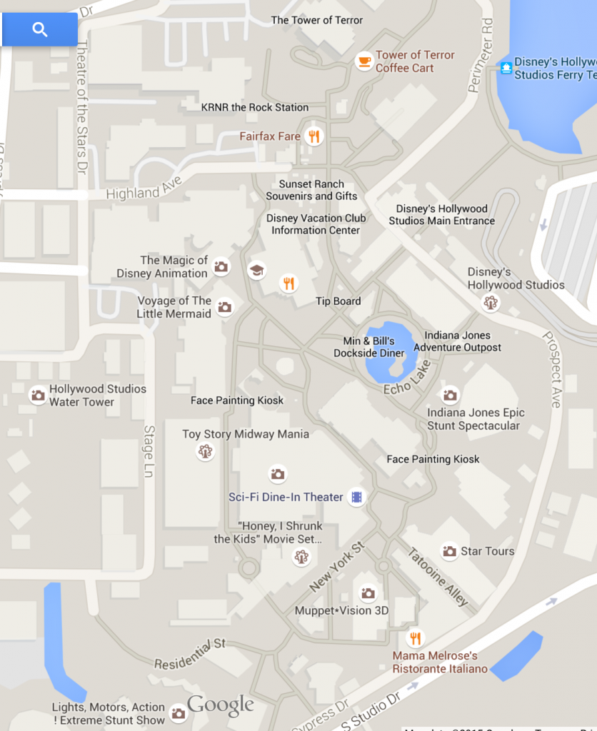 Disney's Hollywood Studios Google Maps Zoomed In