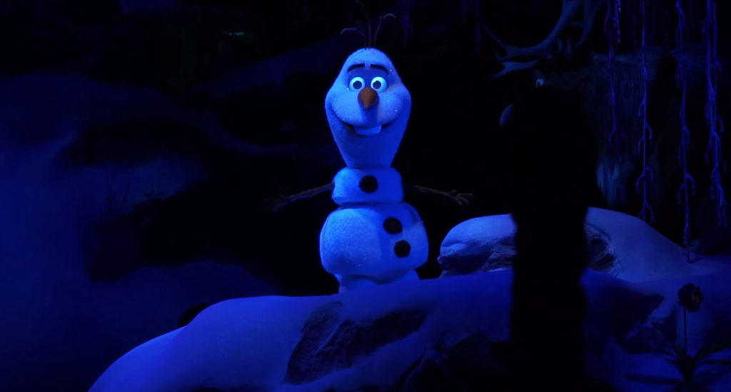 olaf animatronic on the frozen ever after attraction at epcot