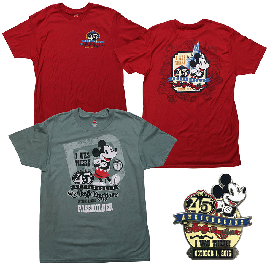 45th Magic Kingdom anniversary pin and t-shirts