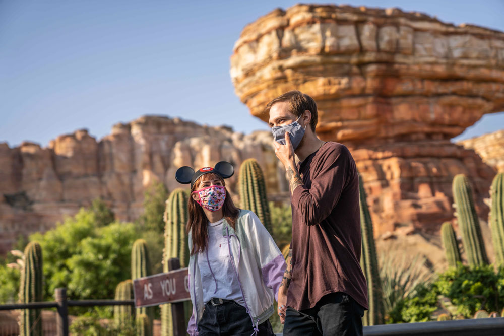 Guests wearing masks in Disney's California Adventure